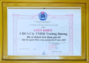 Bằng khen đạt thành tích tốt trong Hội thi ngành Điện Công nghiệp