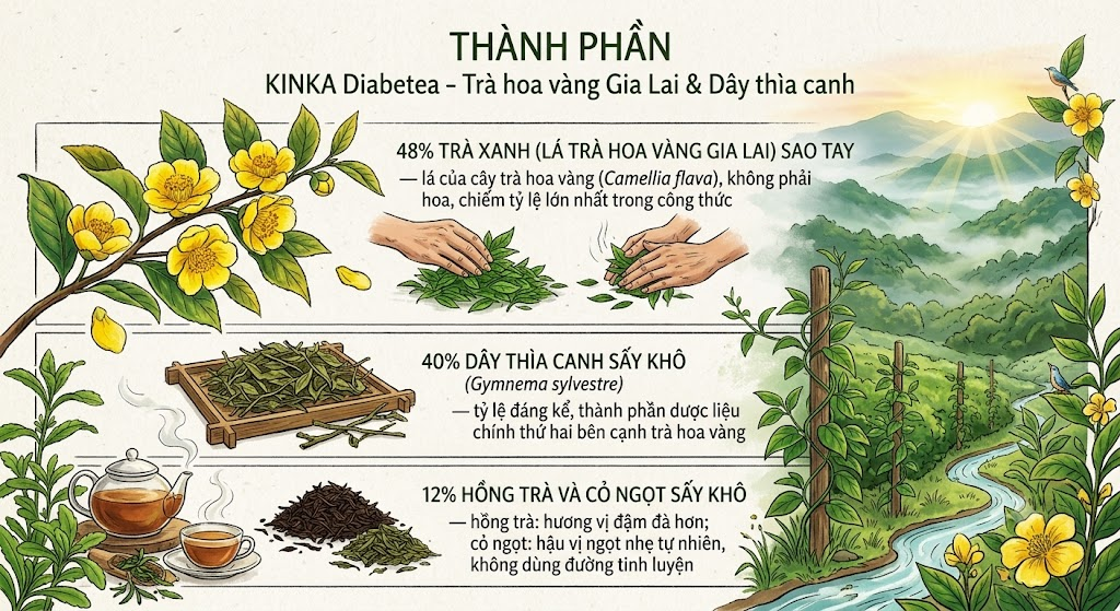 KINKA Diabetea — Trà Hoa Vàng Gia Lai & Dây Thìa Canh: Thành Phần, Cách Dùng, Giá Bán image 10