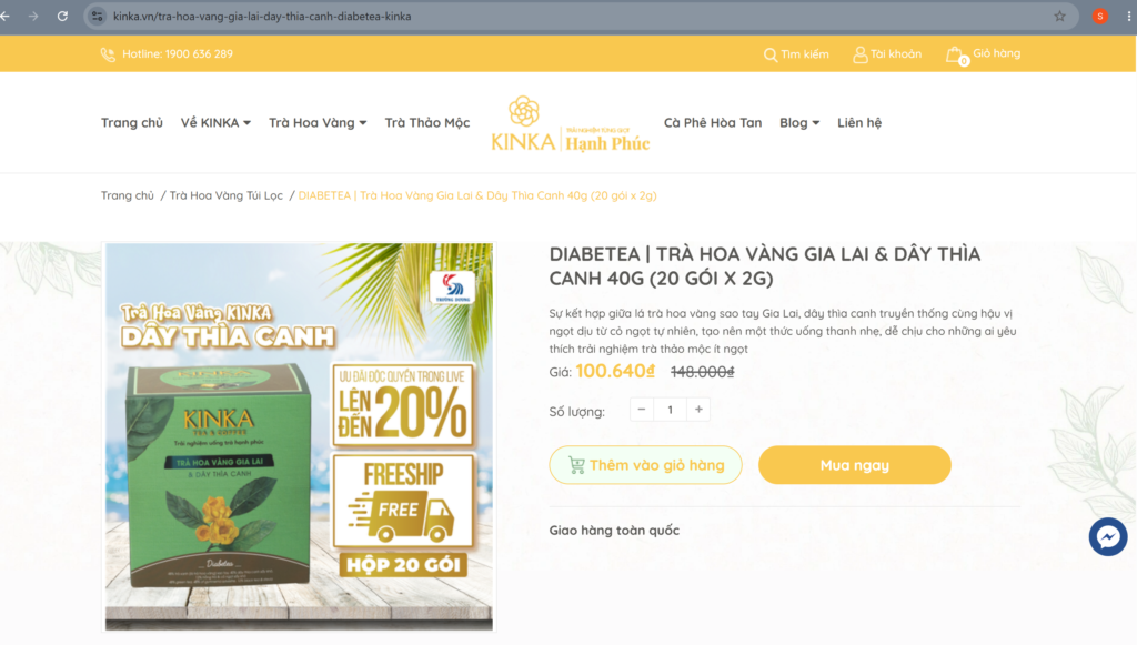 KINKA Diabetea — Trà Hoa Vàng Gia Lai & Dây Thìa Canh: Thành Phần, Cách Dùng, Giá Bán image 9